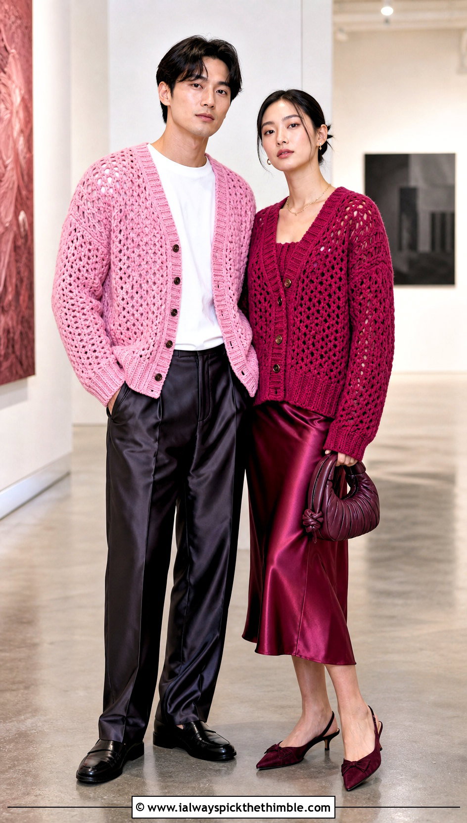 Crochet Cardigans With Satin Separates - 20 couples crochet outfit ideas