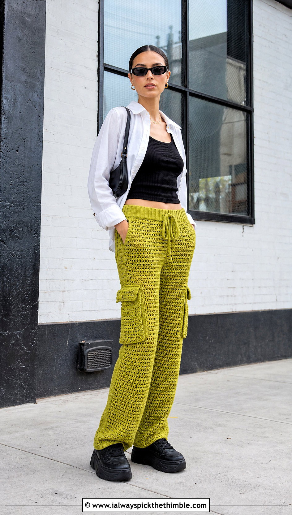 Crochet Cargo Pants With Fitted Tank - 20 women crocheted pants outfit ideas