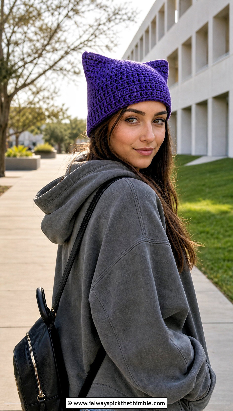 Crochet Cat Ear Beanie With Oversized Hoodie - 20 Cute Crochet Hats outfit ideas