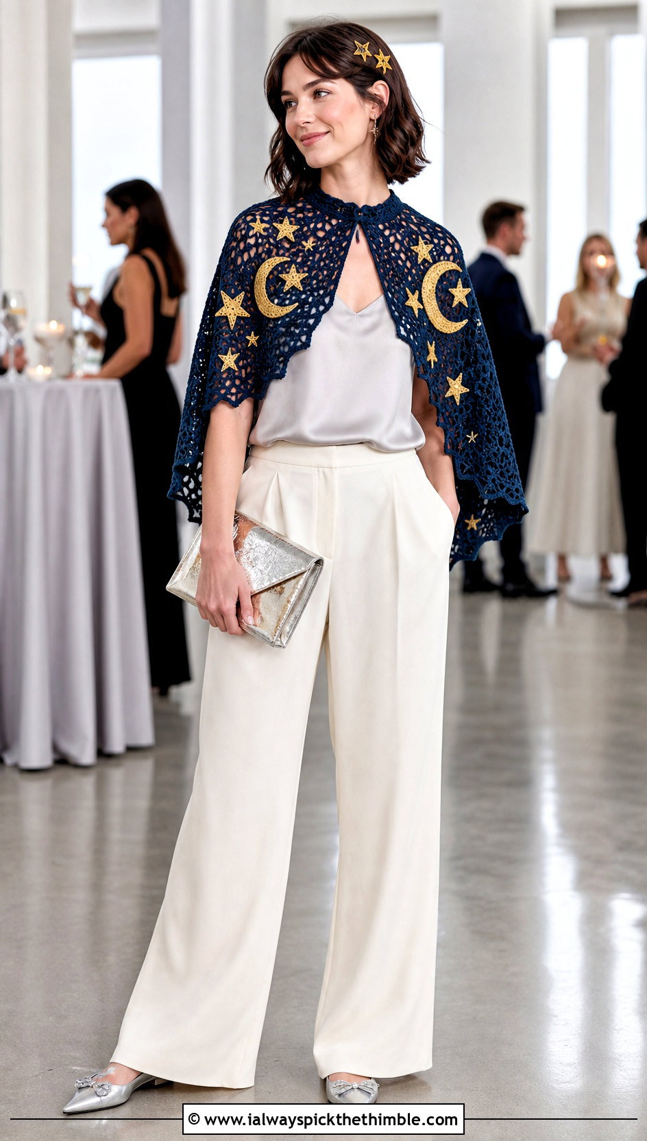 Crochet Celestial Capelet Costume With Wide Leg Trousers - 15 Crochet Costume outfit ideas
