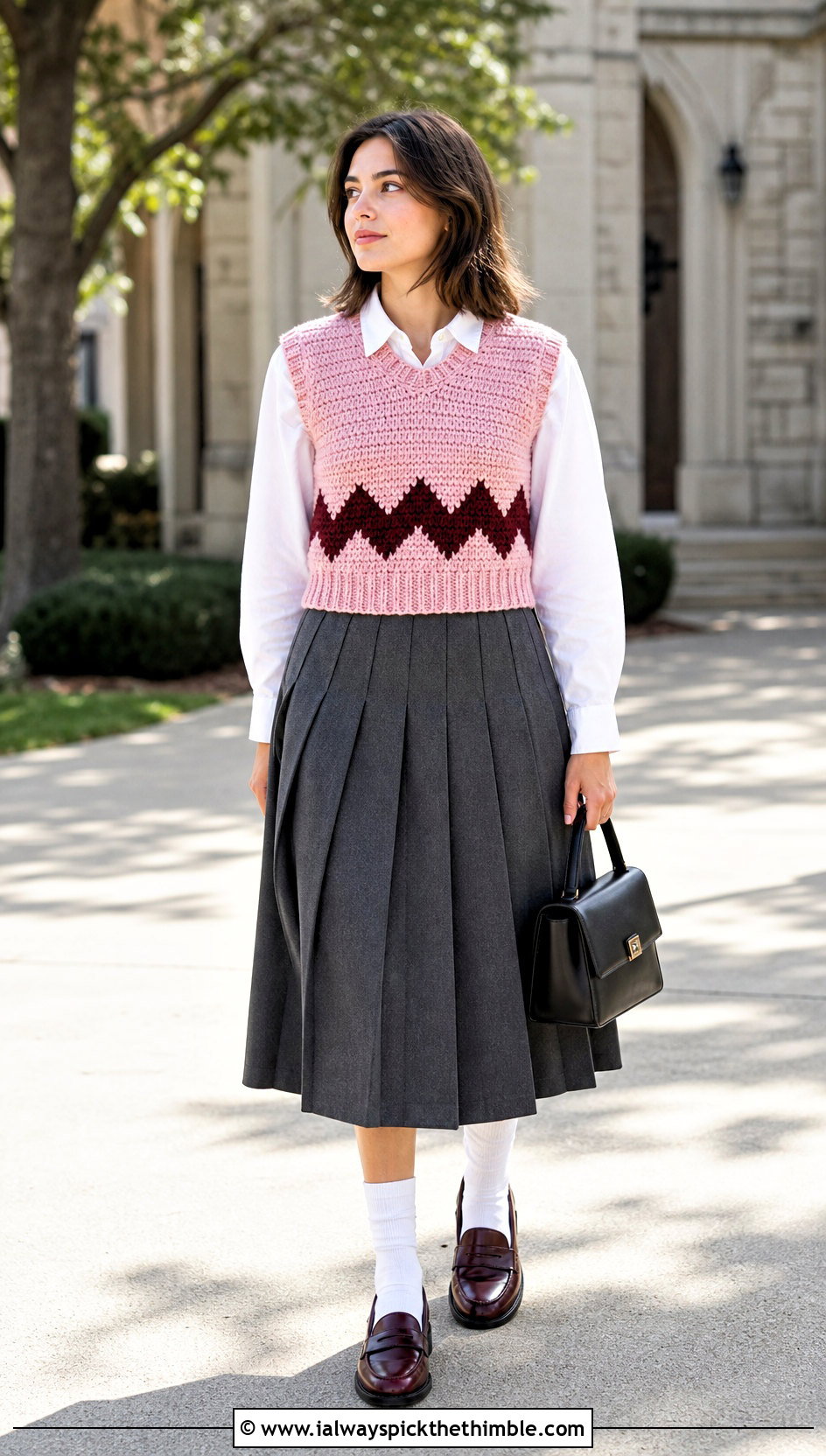 Crochet Charlie Brown Sweater Vest With Pleated Skirt - 15 Crochet Charlie Brown Sweater outfit ideas