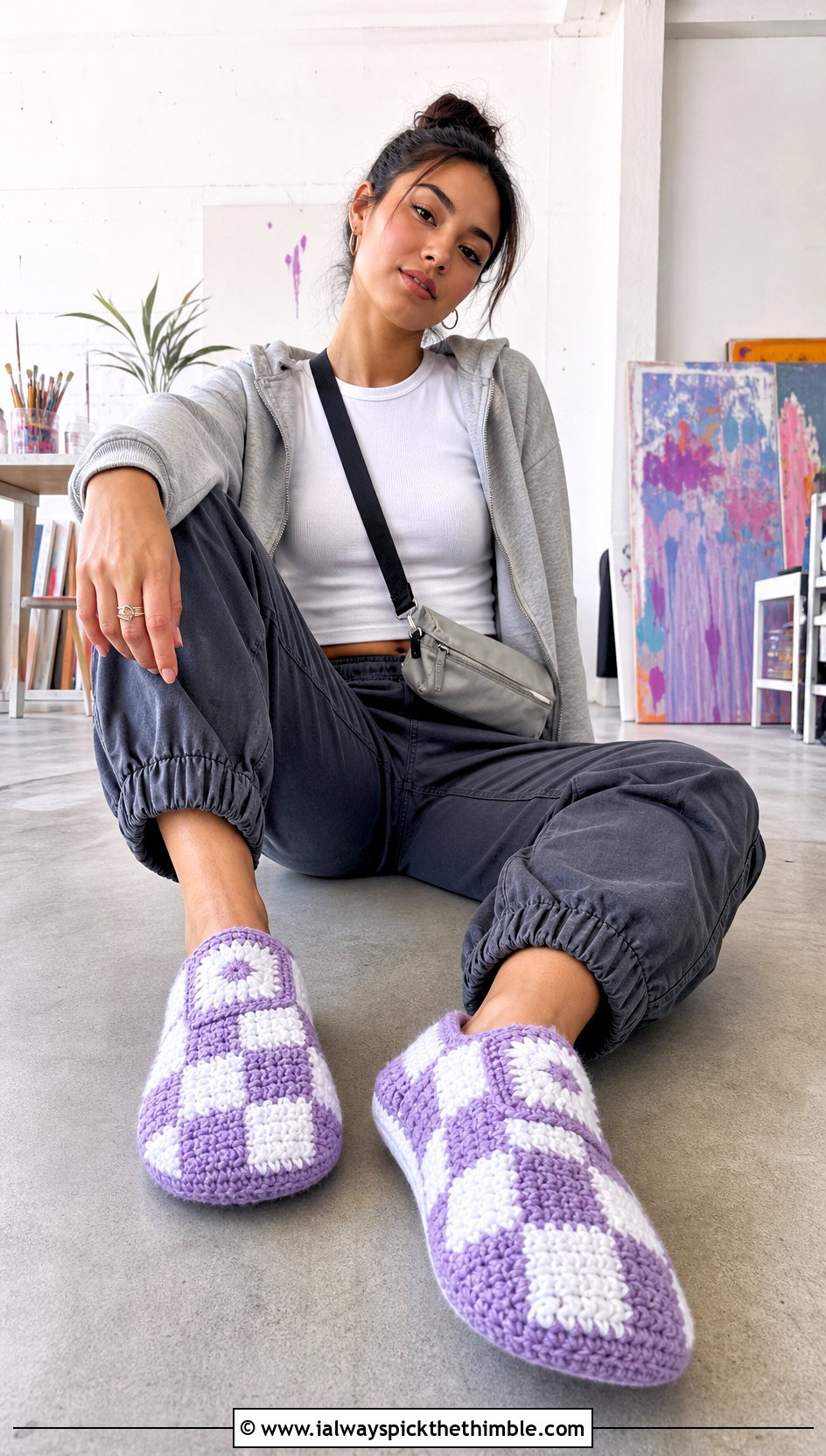 Crochet Checkerboard House Shoes With Cargo Pants - 20 crochet house shoes outfit ideas