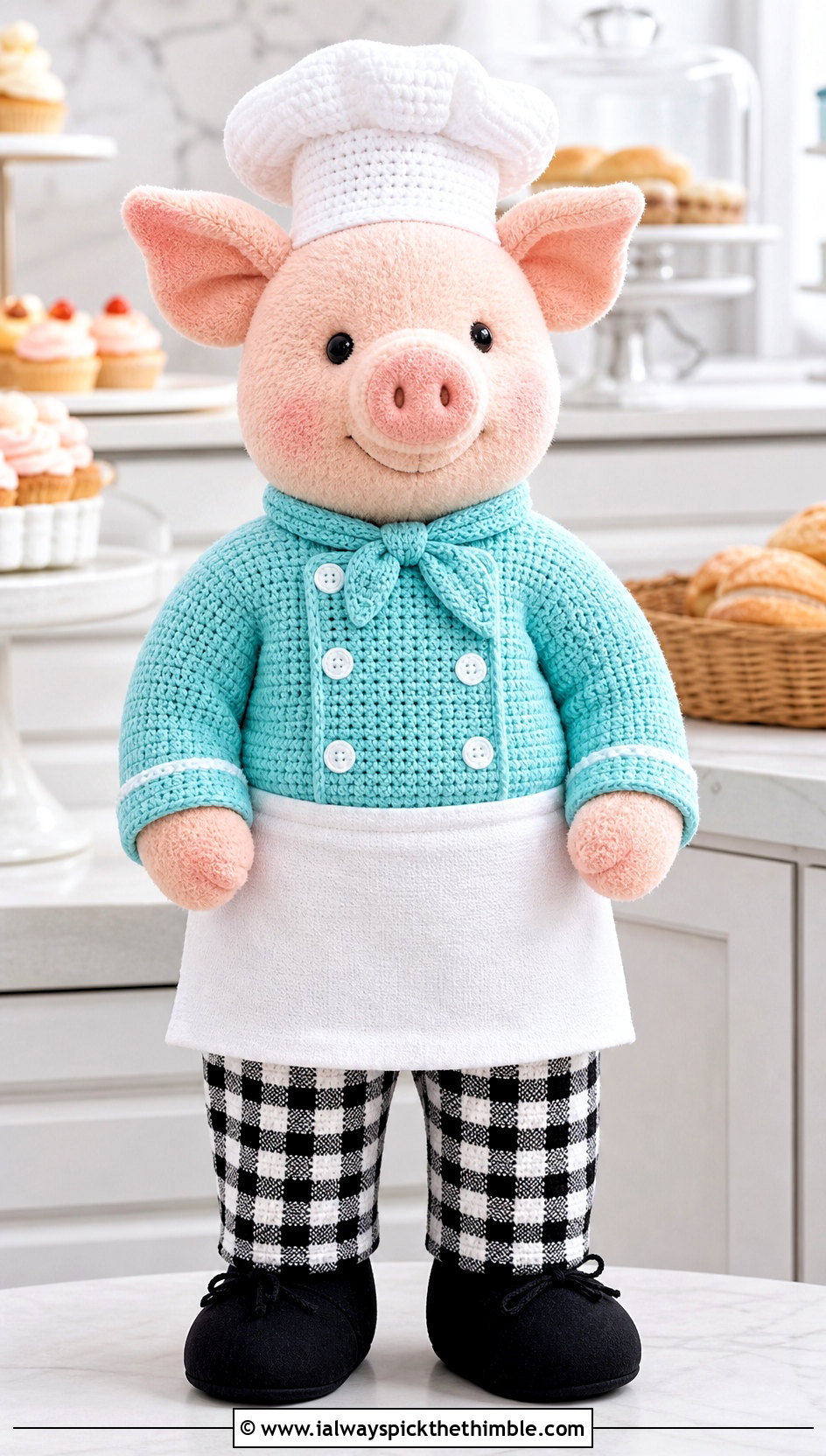Crochet Chef Jacket With Checkered Pants - 25 crochet clothes for stuffed animals outfit ideas