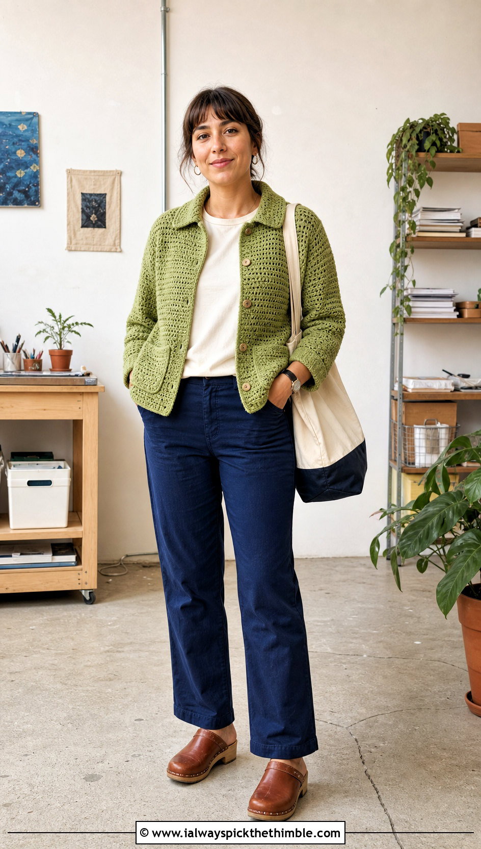 Crochet Chore Jacket With Straight Leg Pants - 15 crochet vest coats & jackets outfit ideas