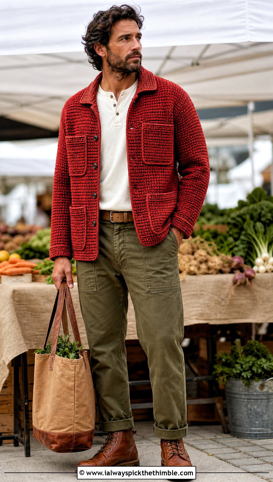 Crochet Chore Jacket With Work Pants - 25 crochet jacket for men outfit ideas