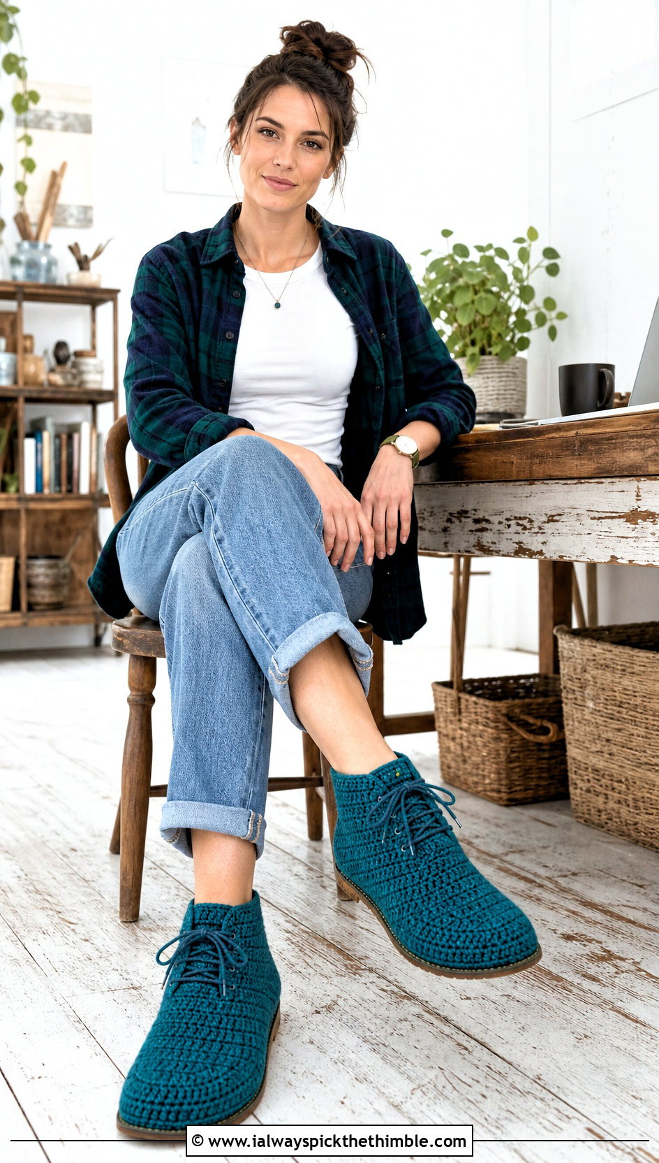 Crochet Chukka House Shoes With Jeans And A Flannel Shirt - 20 crochet house shoes outfit ideas