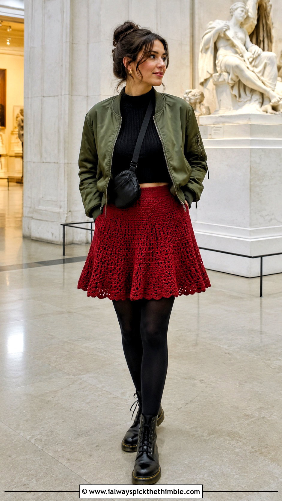 Crochet Circle Skirt With Bomber Jacket - 25 crochet winter skirt outfit ideas