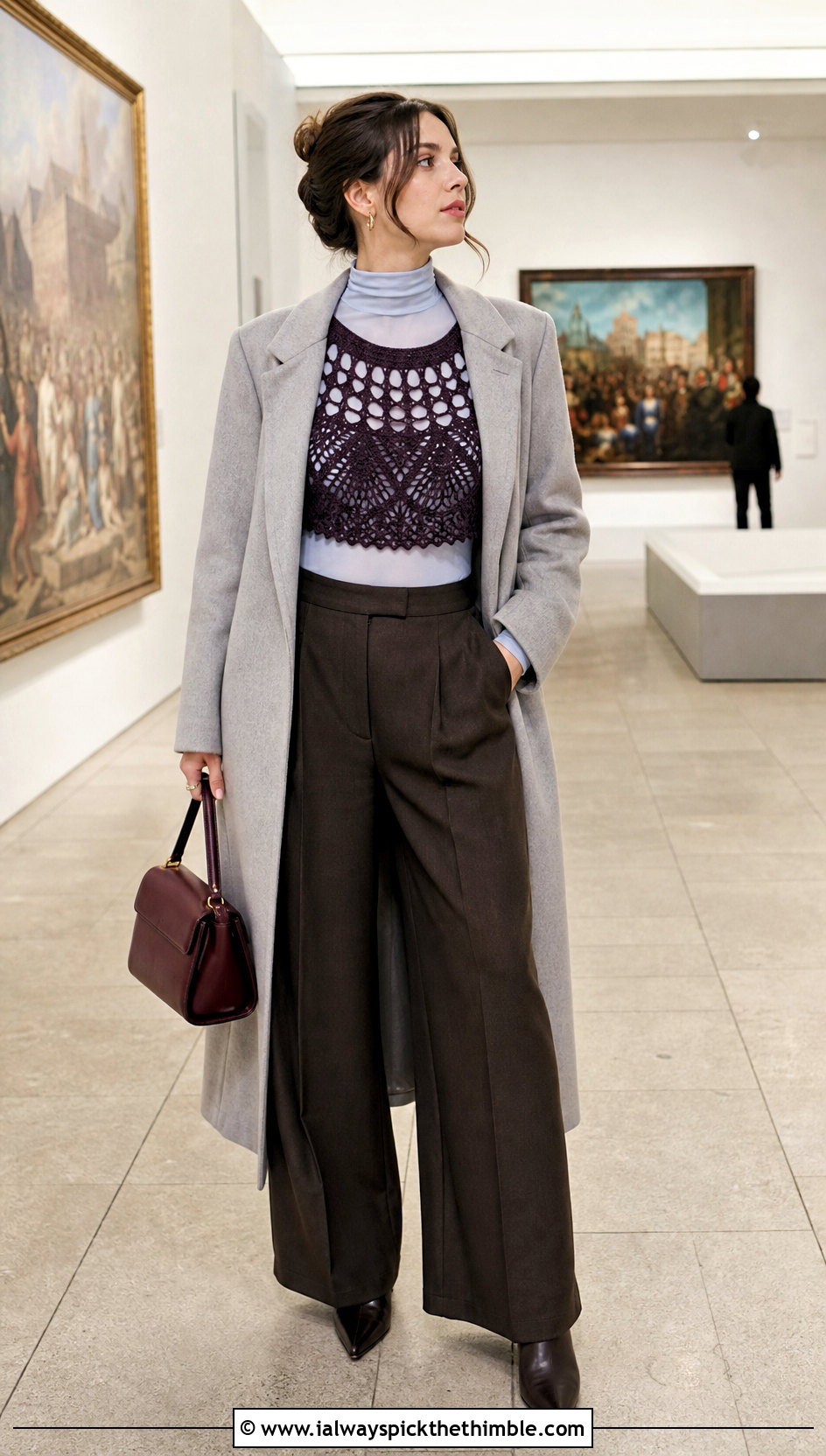 Crochet Cleopatra Top Over A Sheer Turtleneck - 15 Crochet Cleopatra Top outfit ideas