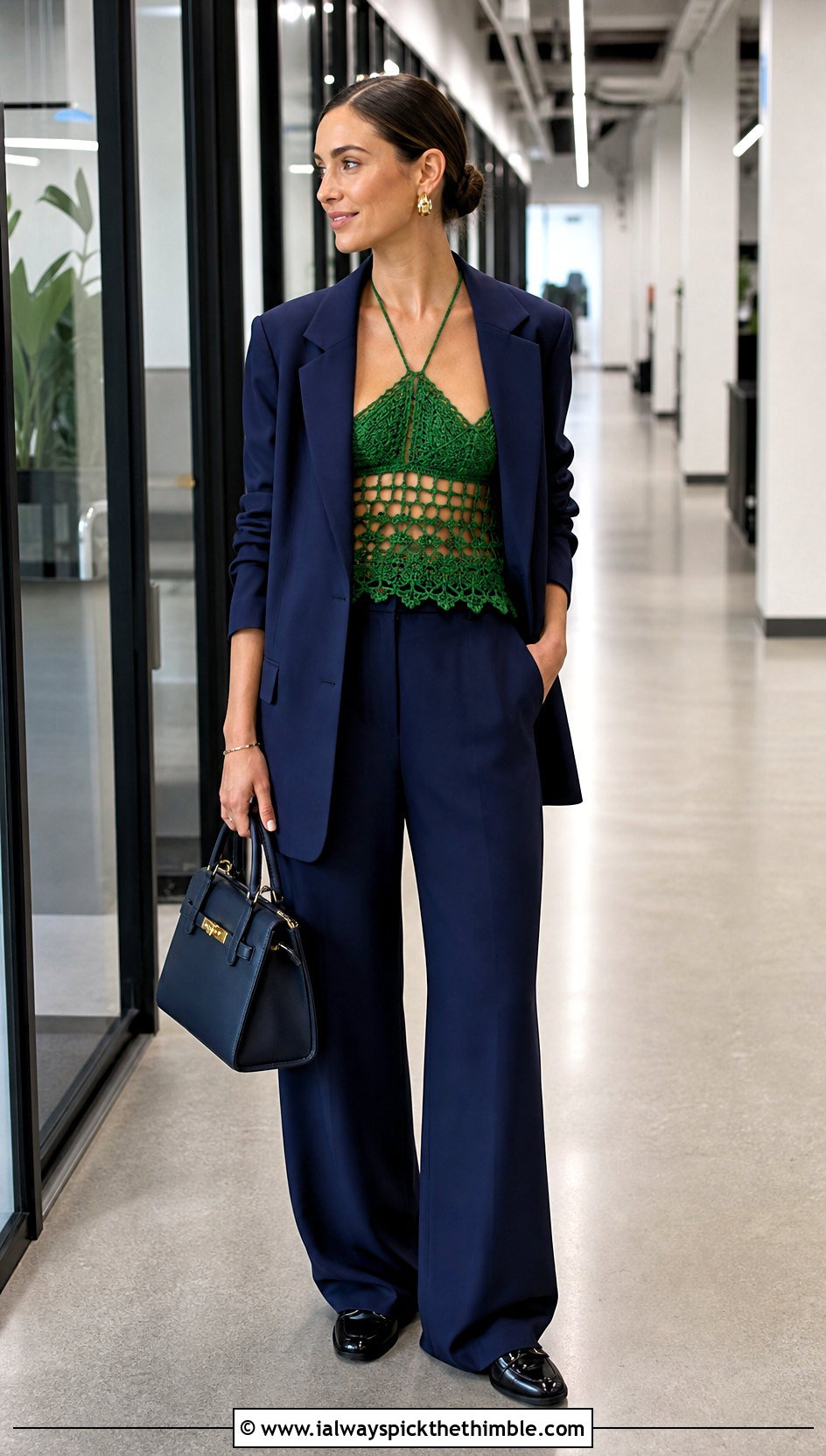 Crochet Cleopatra Top With Oversized Blazer And Trousers - 15 Crochet Cleopatra Top outfit ideas