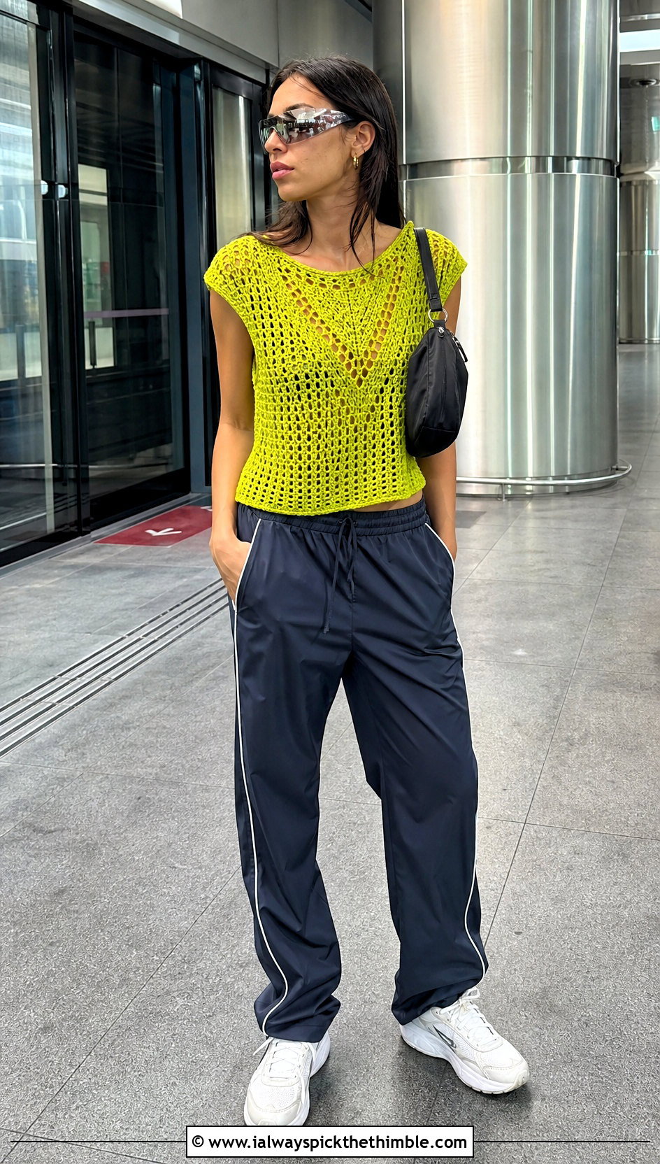 Crochet Cleopatra Top With Track Pants And Sneakers - 15 Crochet Cleopatra Top outfit ideas