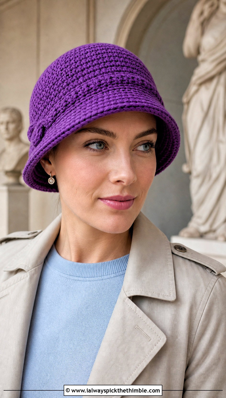 Crochet Cloche Chemo Hat With Trench Coat - 20 Easy Crochet Chemo Hats outfit ideas