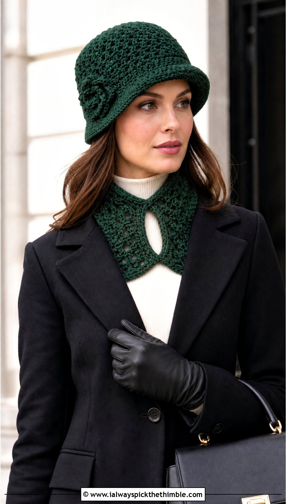 Crochet Cloche Hat And Keyhole Scarf With Tailored Coat - 25 crochet hat and scarf set outfit ideas