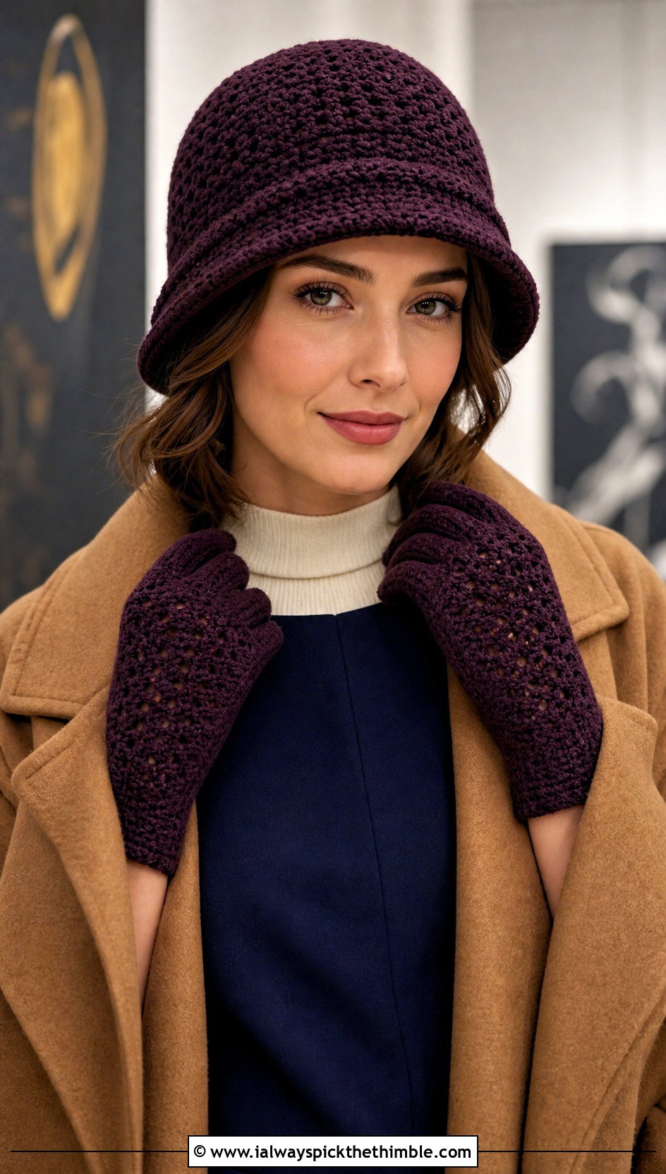 Crochet Cloche Hat And Wrist Gloves With A Midi Dress - 15 Crochet Hat And Gloves outfit ideas