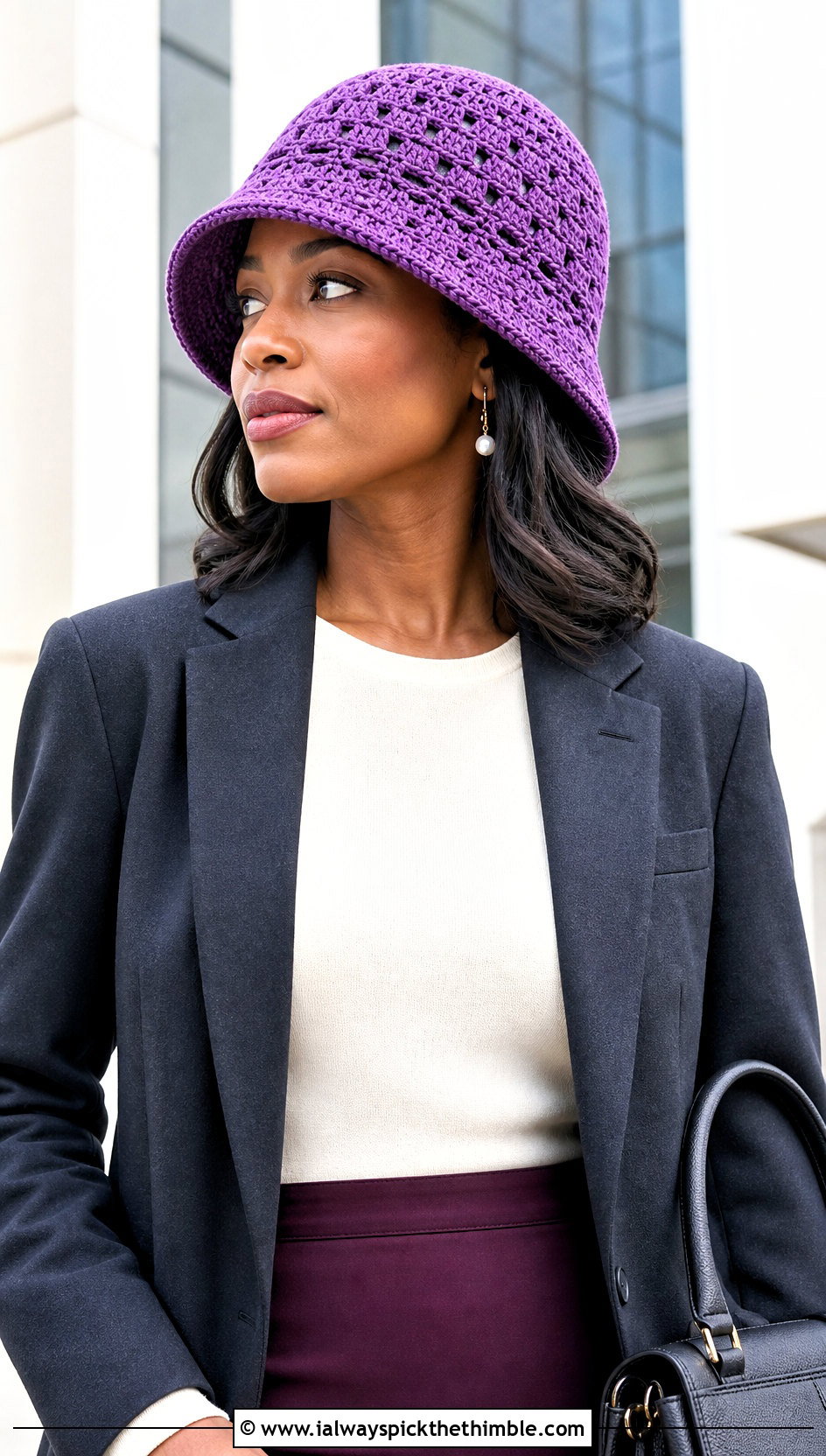 Crochet Cloche Hat With Blazer And Midi Skirt - 15 Crochet Women's Hats outfit ideas