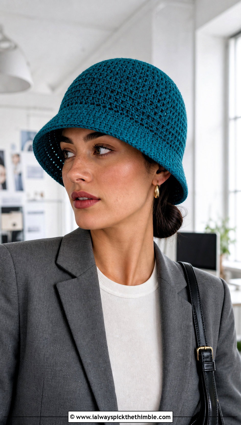 Crochet Cloche Hat With Blazer And Trousers - 15 Country Cottage Crochet Hat outfit ideas