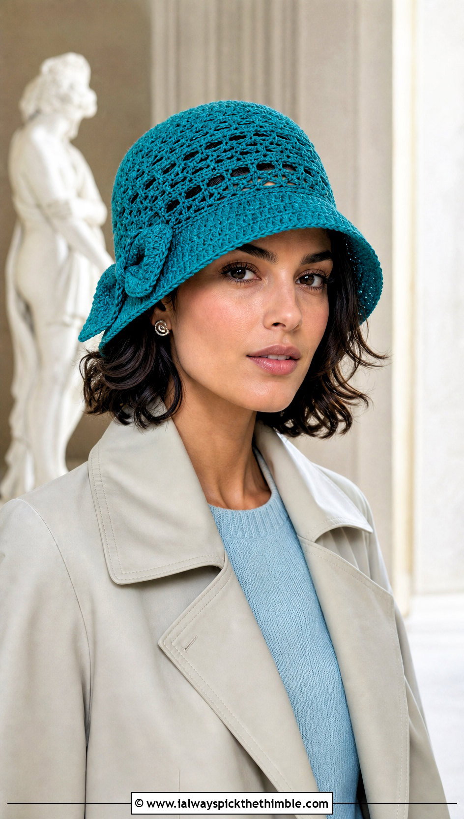 Crochet Cloche Hat With Bow And Trench Coat - 20 Crochet Hat With Bow outfit ideas