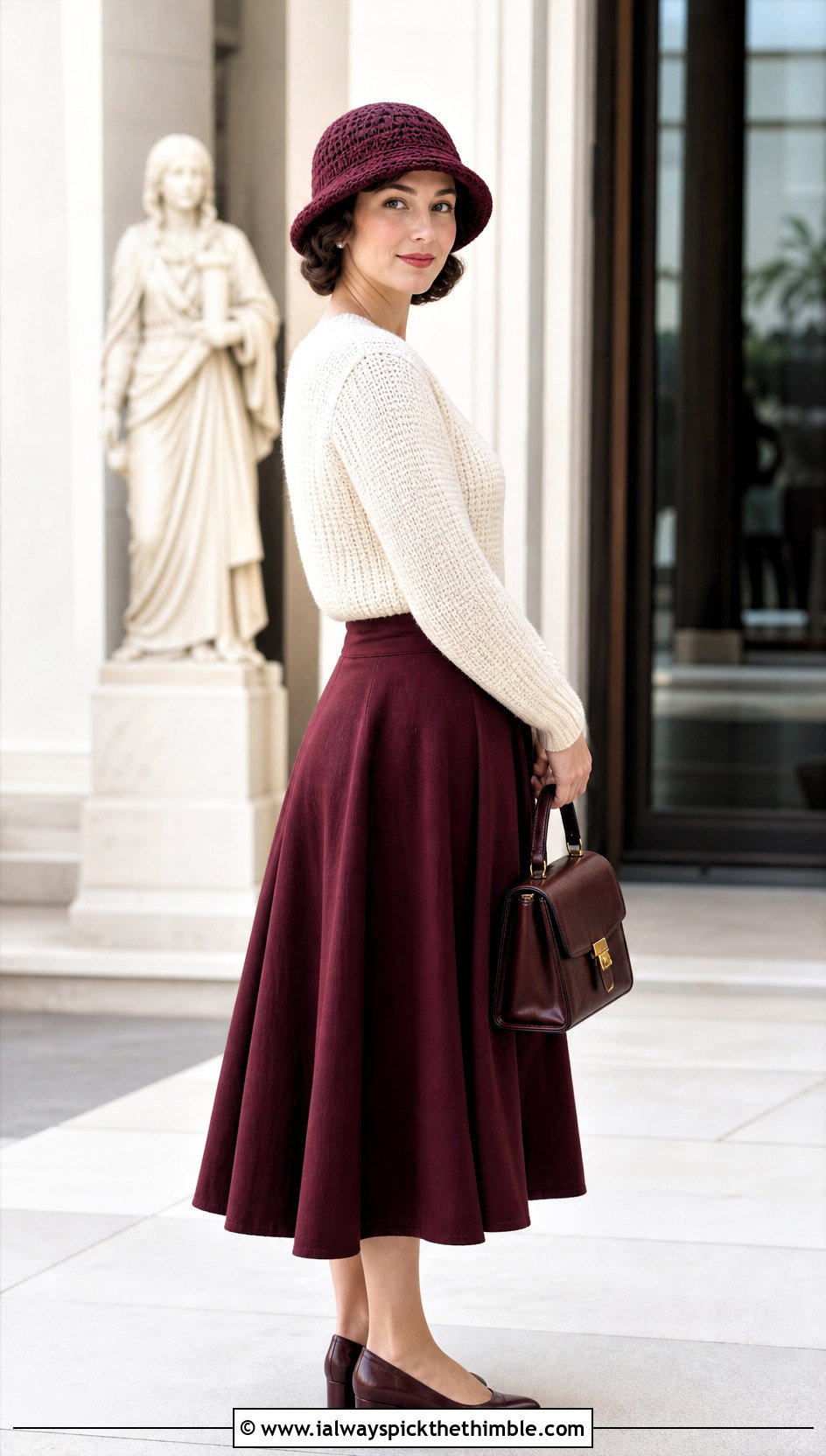 Crochet Cloche Hat With Midi Skirt - 25 easy crochet hat for women outfit ideas