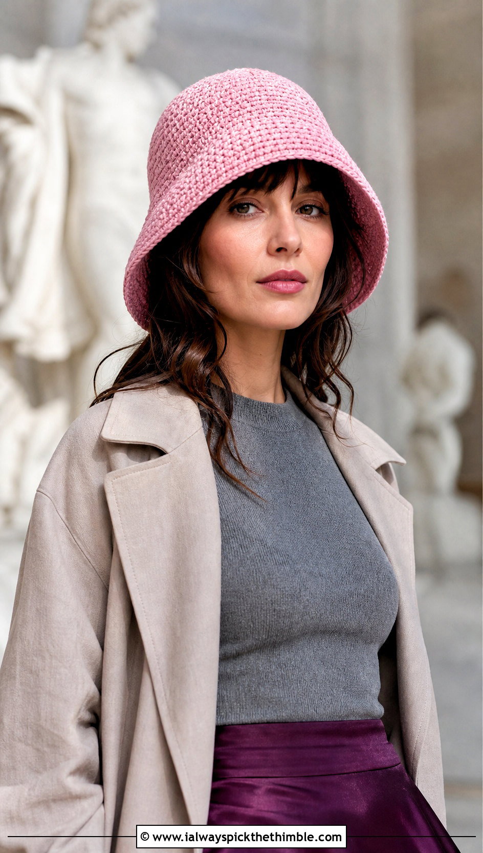 Crochet Cloche Hat With Satin Midi Skirt - 20 Women Crochet Hats outfit ideas