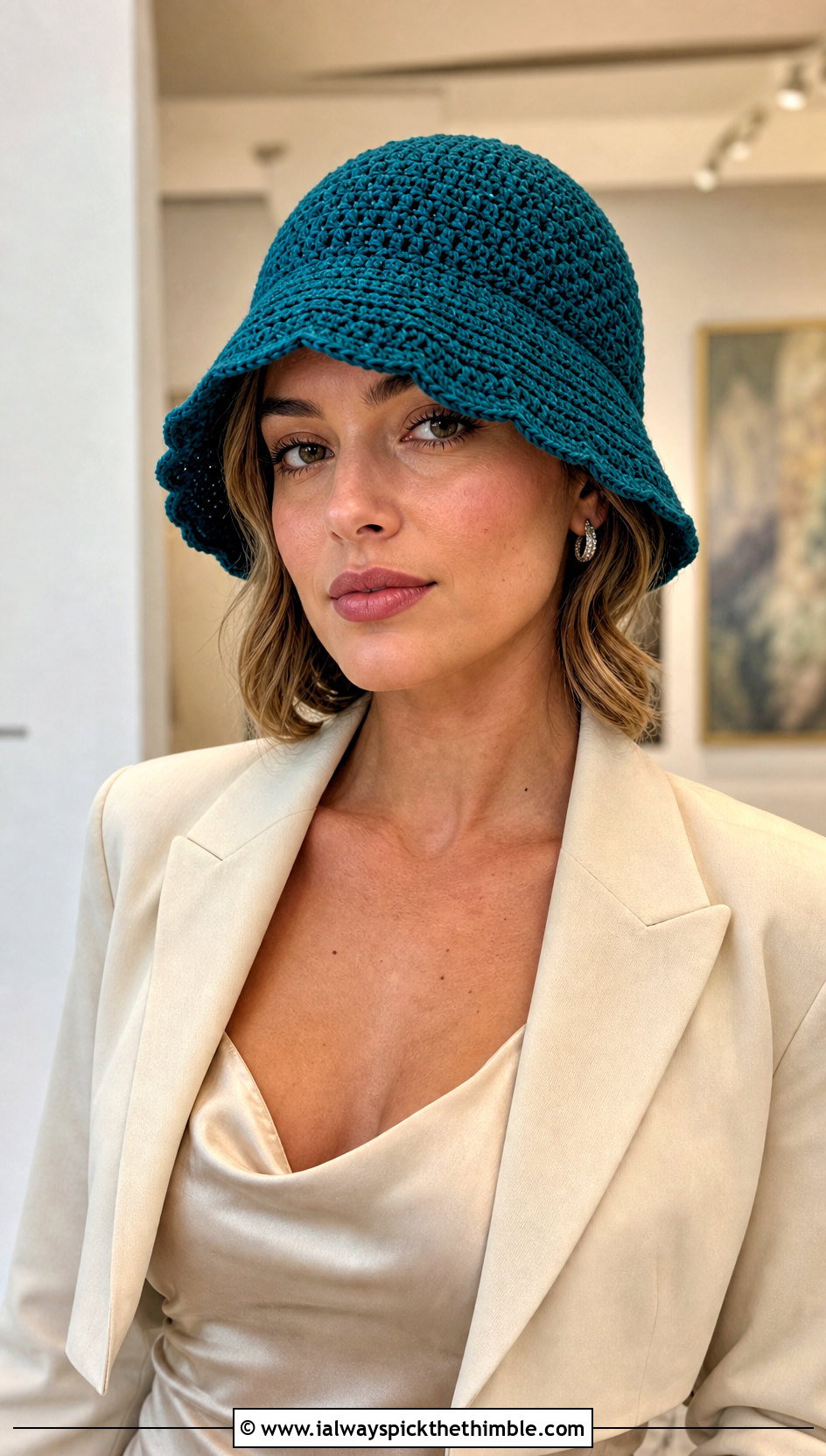 Crochet Cloche Hat With Satin Slip Dress - 15 Modern Crochet Hat outfit ideas