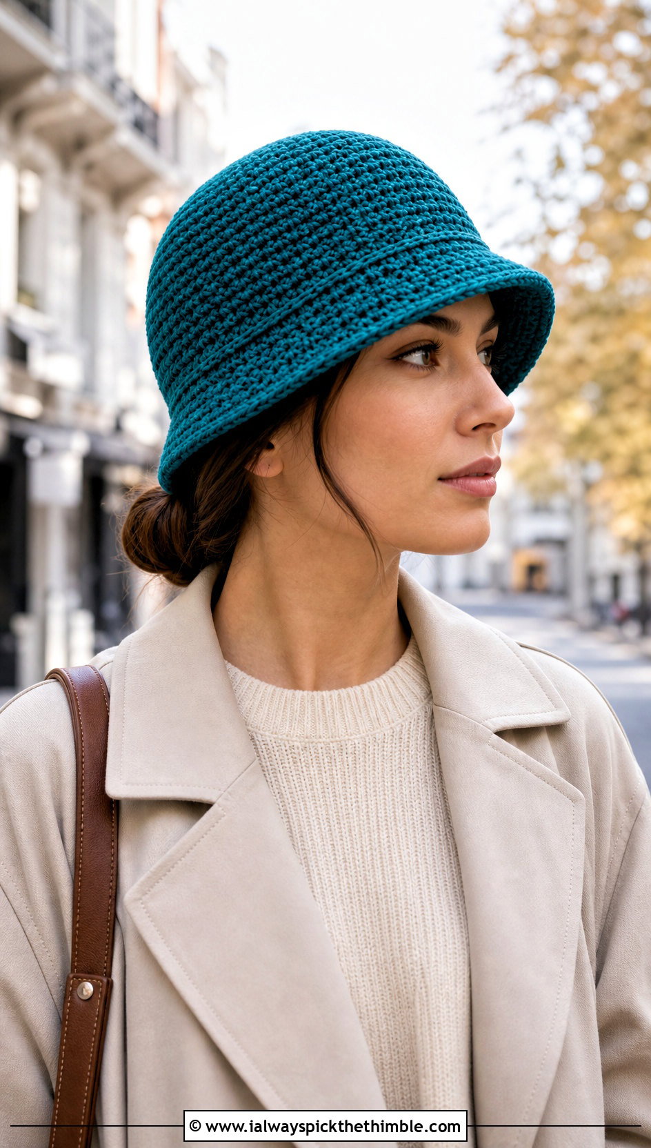 Crochet Cloche Hat With Trench Coat - 20 Easy Crochet Hats With Brim outfit ideas