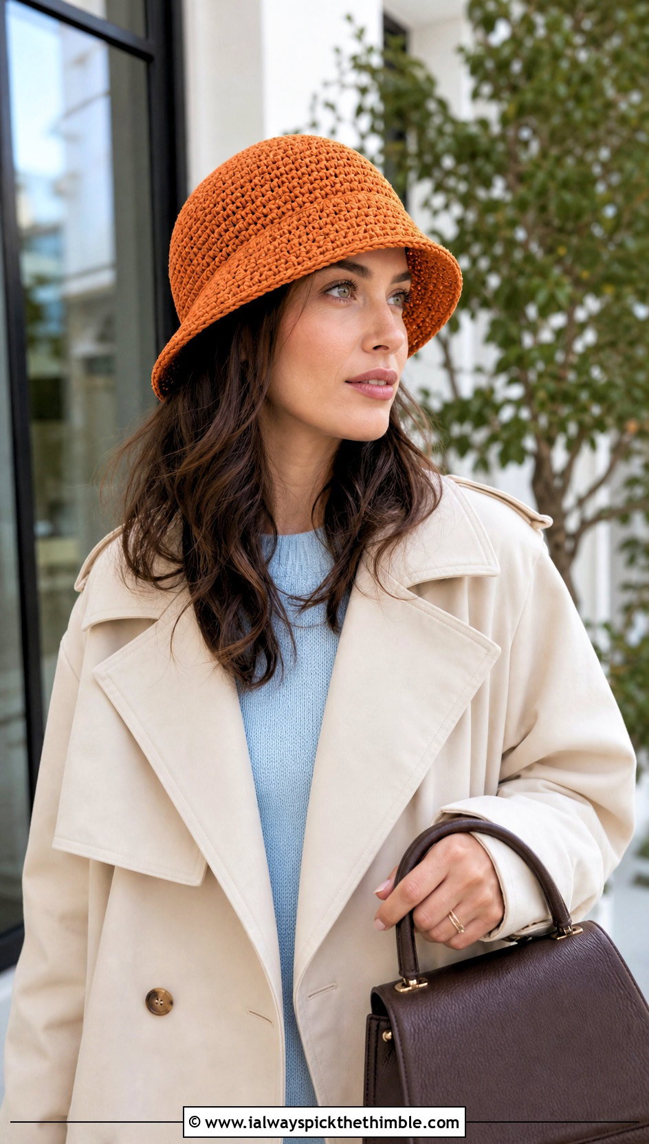 Crochet Cloche Hat With Trench Coat - 20 easy simple crochet hats for beginners outfit ideas
