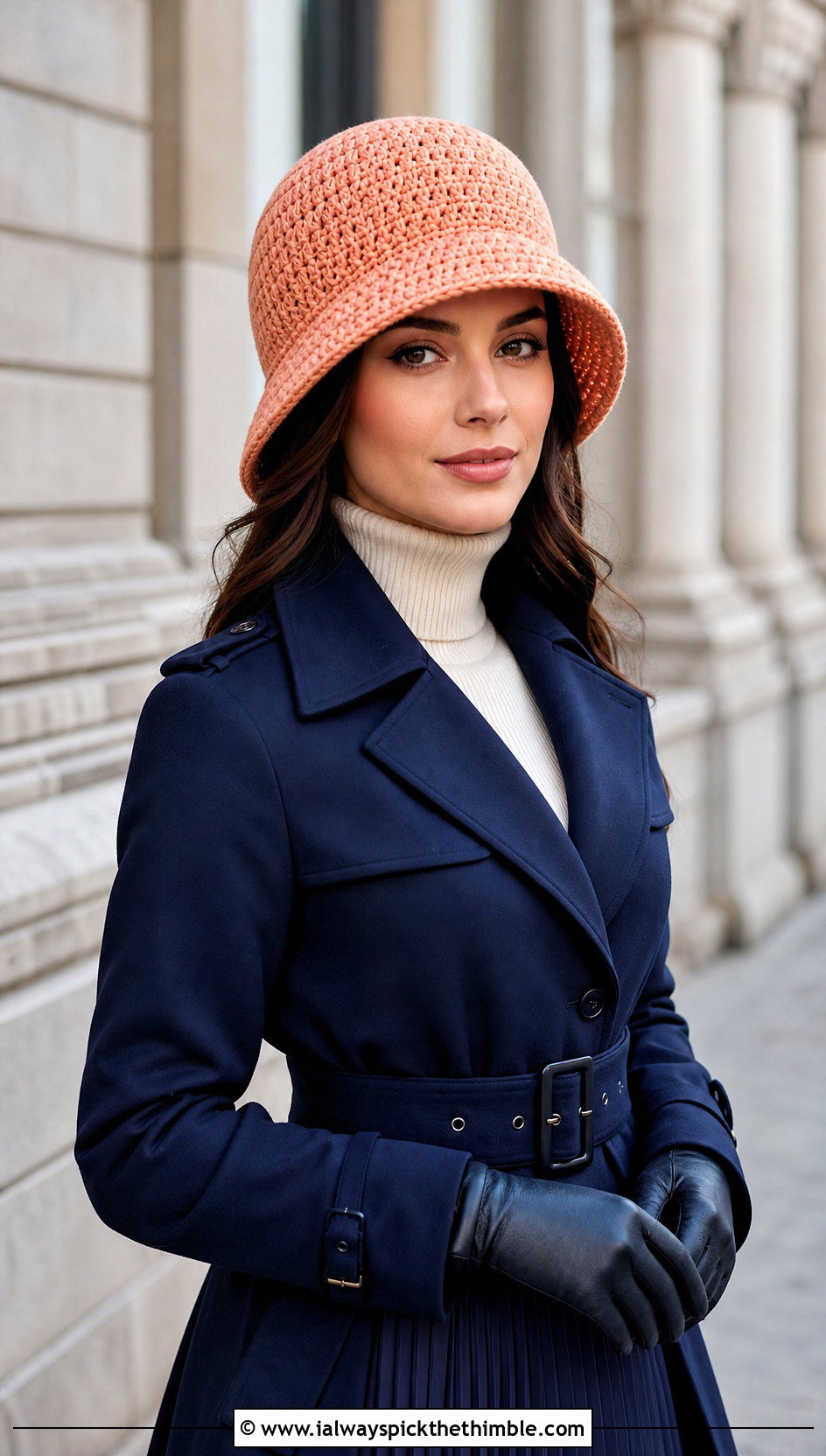 Crochet Cloche Hat With Trench Coat - 20 winter crochet hats outfit ideas