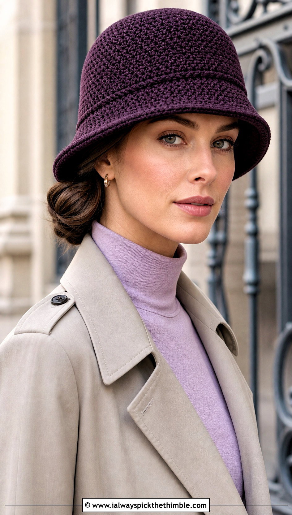 Crochet Cloche Hat With Trench Coat - 25 crochet hats outfit ideas