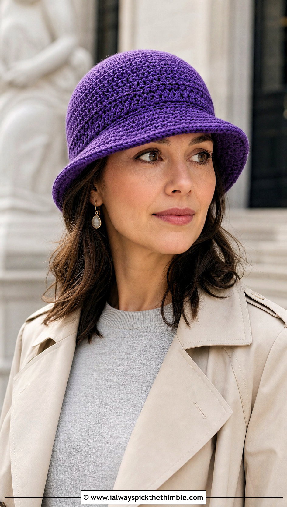 Crochet Cloche Hat With Trench Coat And Midi Skirt - 20 Easy Crochet Hats For Beginners outfit ideas