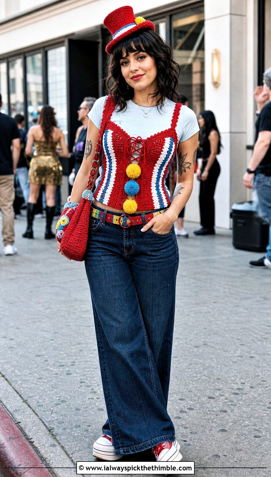 Crochet Clown Corset Top With Wide Leg Jeans - 25 crochet clown costume outfit ideas