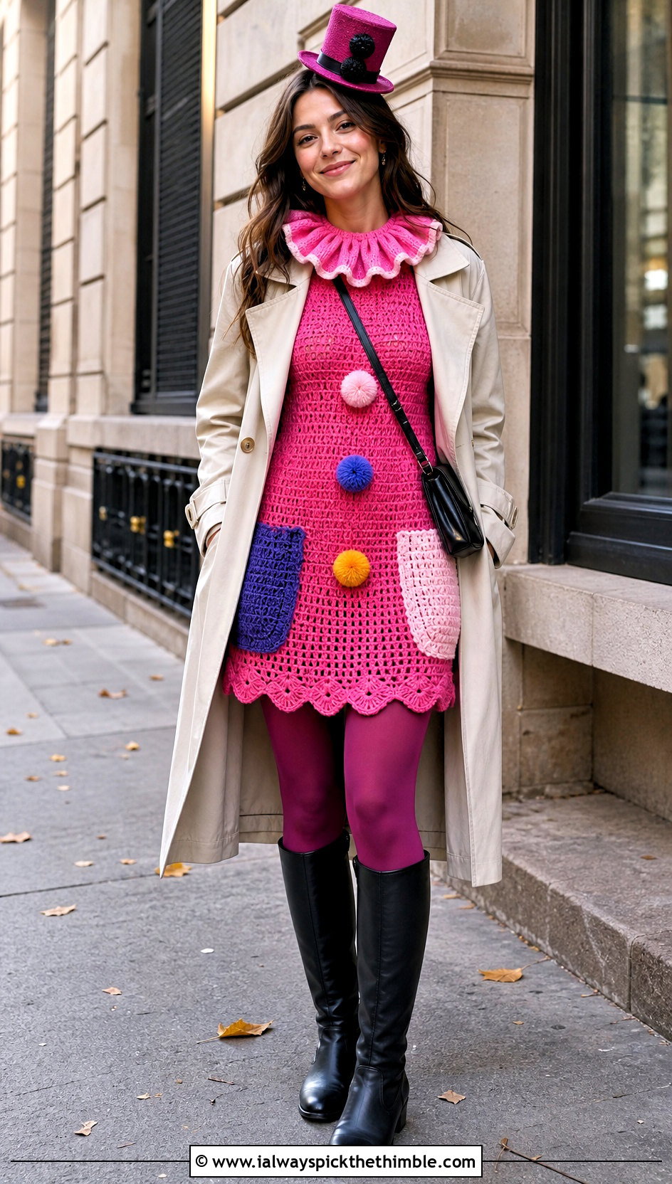 Crochet Clown Mini Dress With Trench Coat - 25 crochet clown costume outfit ideas
