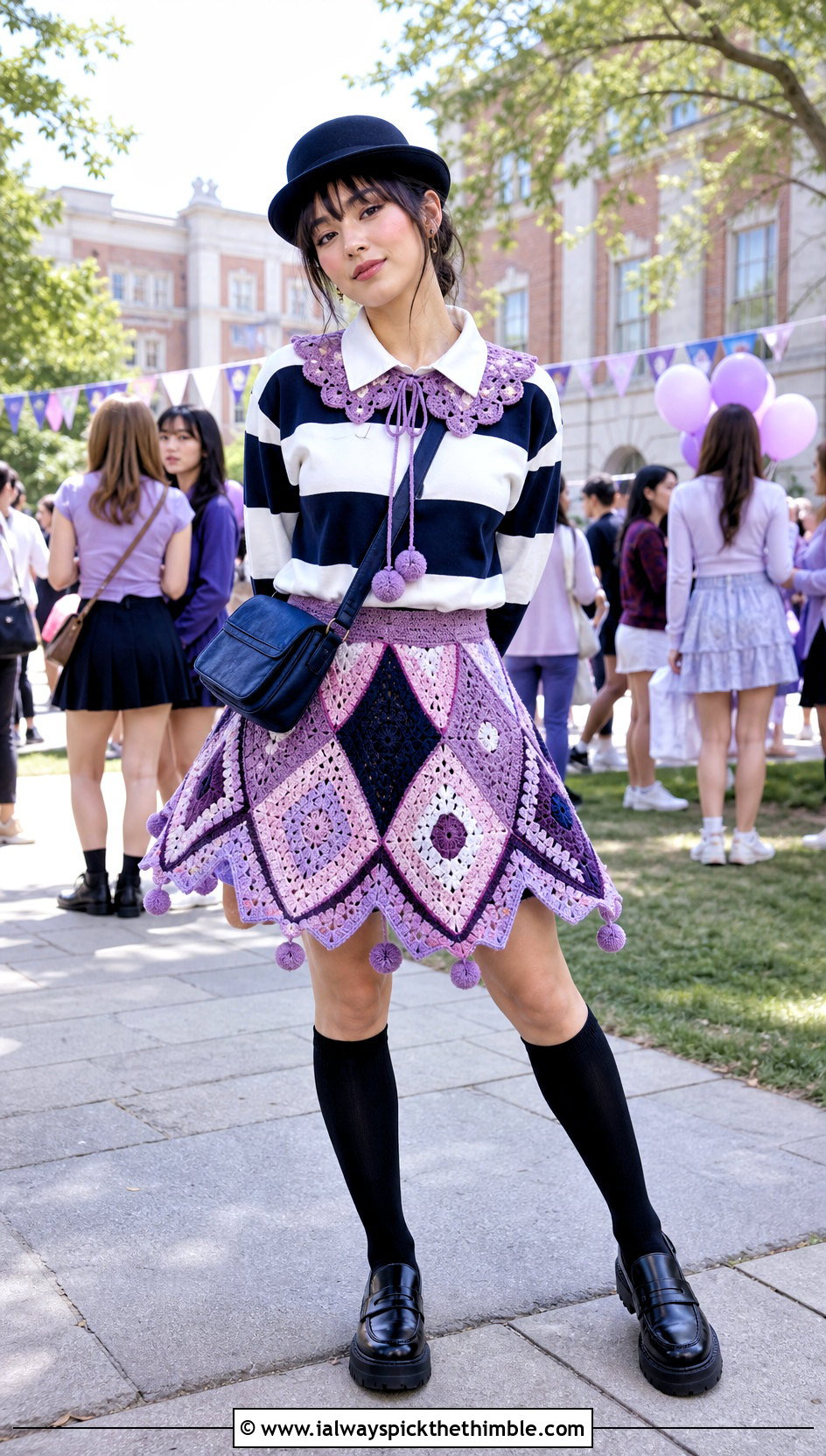 Crochet Clown Skirt With Rugby Shirt And Loafers - 25 crochet clown costume outfit ideas