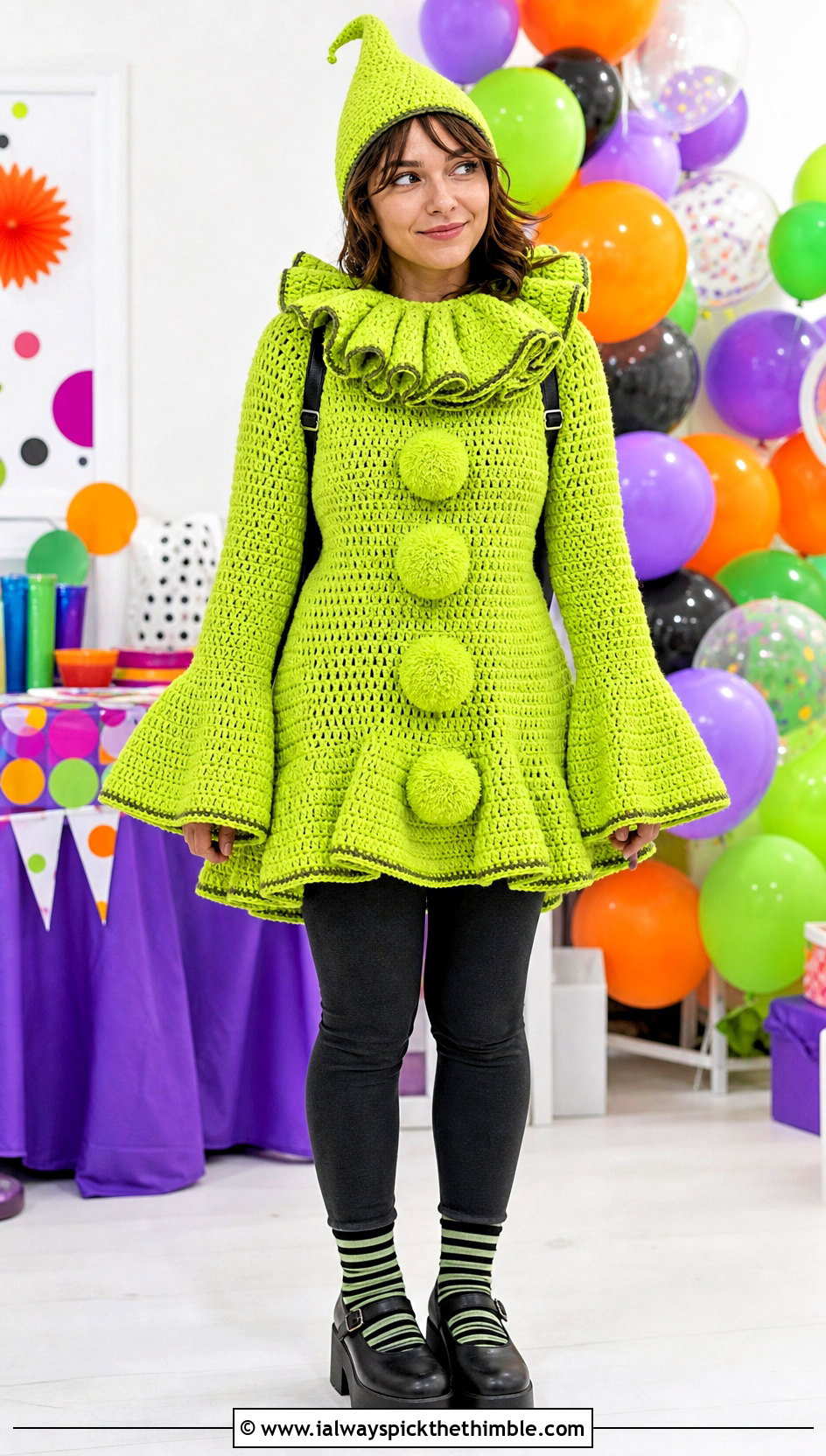 Crochet Clown Tunic With Leggings And Platform Shoes - 25 crochet clown costume outfit ideas