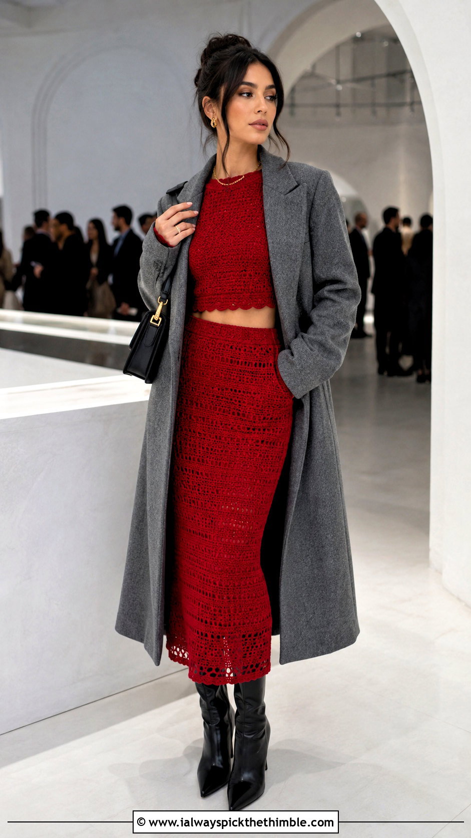 Crochet Co Ord Set With Long Wool Coat - 25 Crochet Winter Outfits ideas