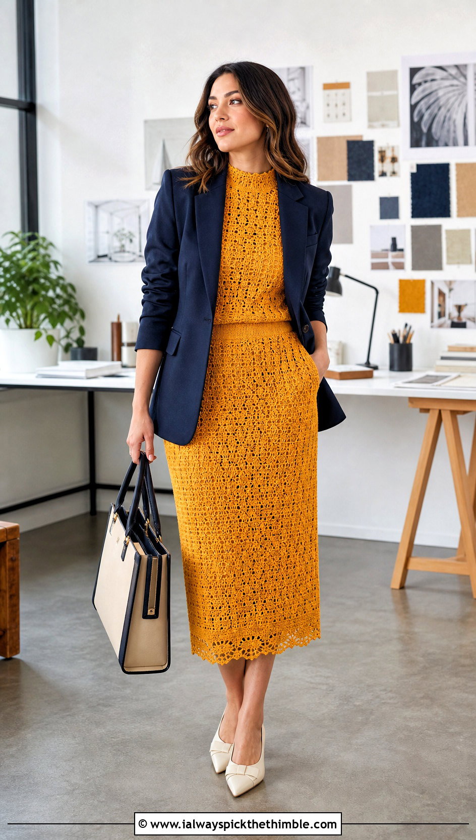 Crochet Co Ord Set With Neutral Blazer - 20 Crochet Clothes For Work outfit ideas