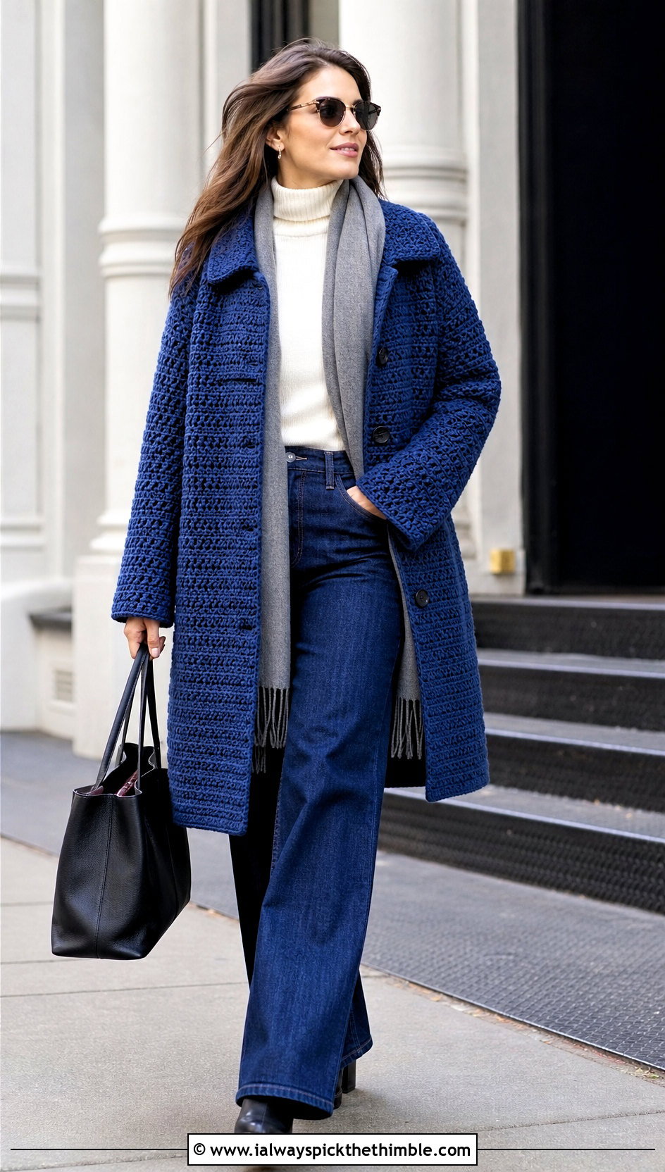 Crochet Coat Jacket With Wide Leg Jeans - 15 crochet jacket for beginners outfit ideas