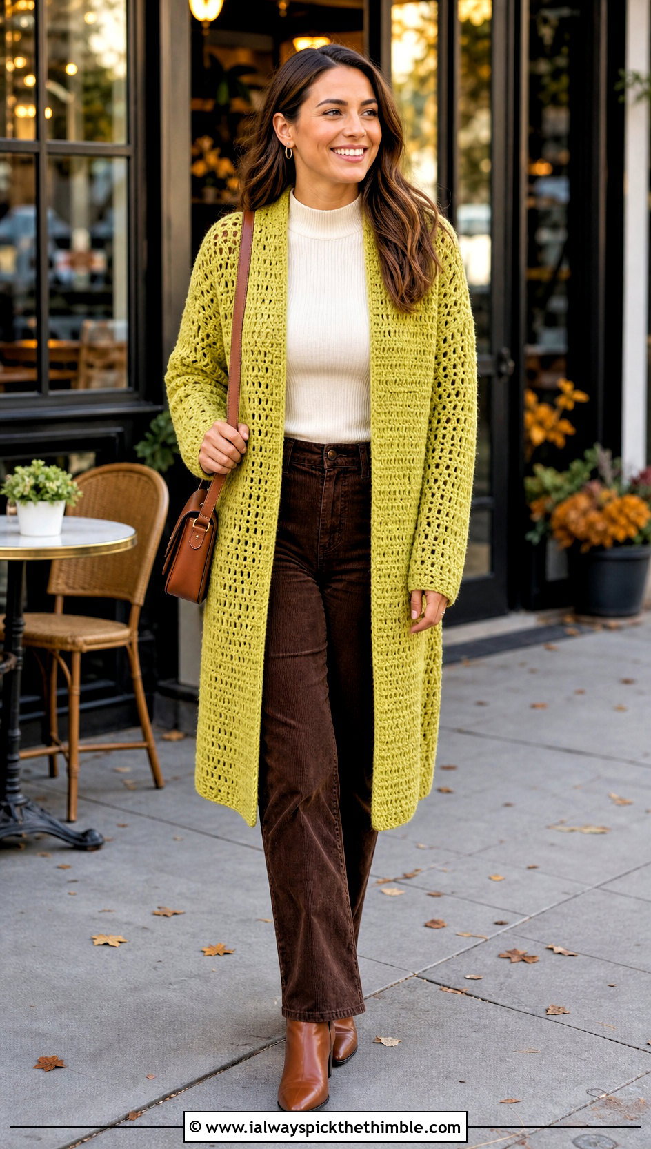 Crochet Coatigan With Corduroy Pants - 20 crochet coat ideas