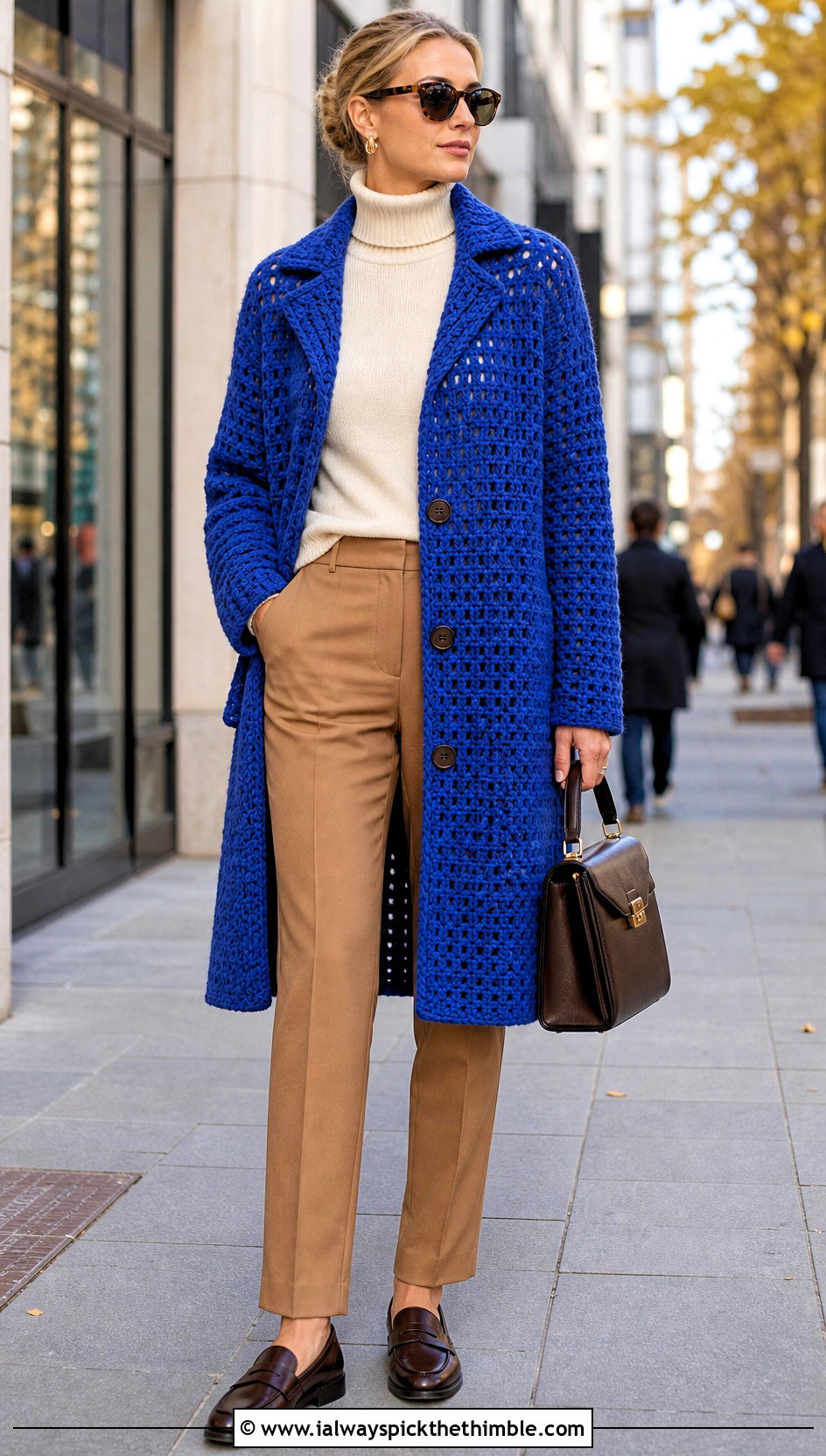 Crochet Coatigan With Turtleneck And Tailored Pants - 25 crochet fall cardigan outfit ideas
