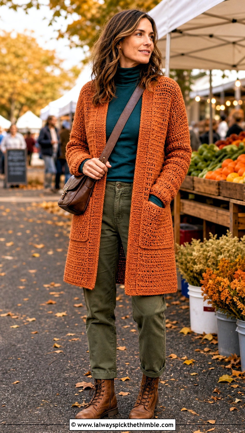 Crochet Coatigan With Utility Pants - 20 Autumn Crochet Cardigan outfit ideas