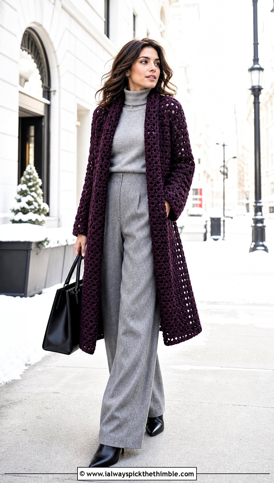 Crochet Coatigan With Wide Leg Trousers - 20 Crochet Cardigan Outfit Aesthetic outfit ideas