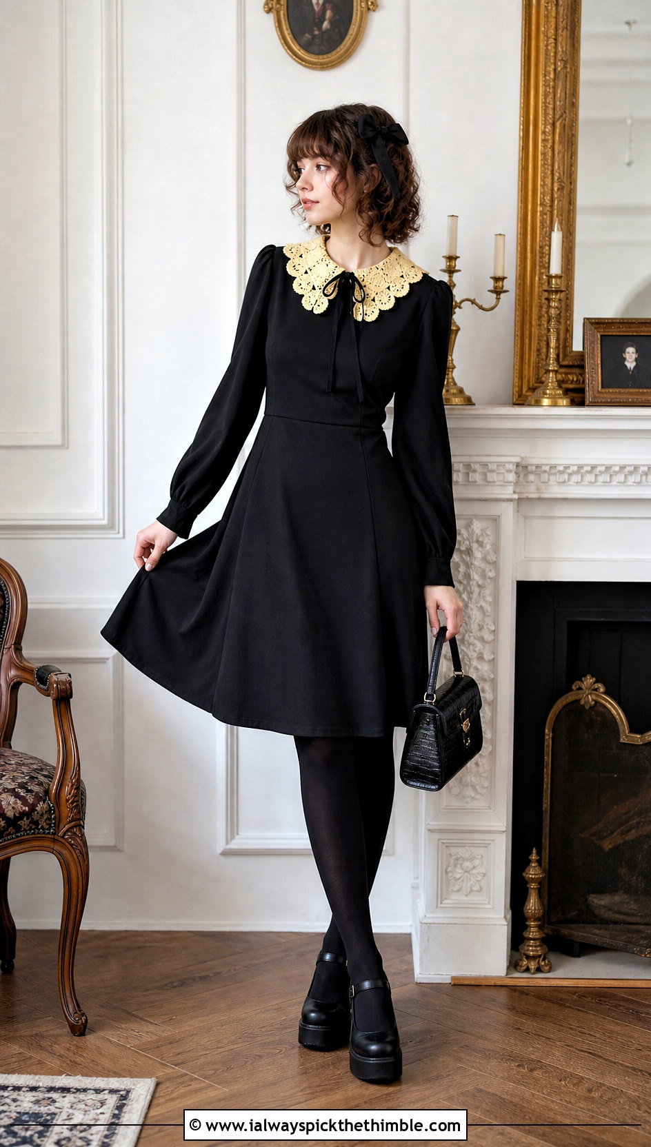 Crochet Collar Dress With Mary Jane Shoes - 25 Crochet Goth Clothes and outfit ideas