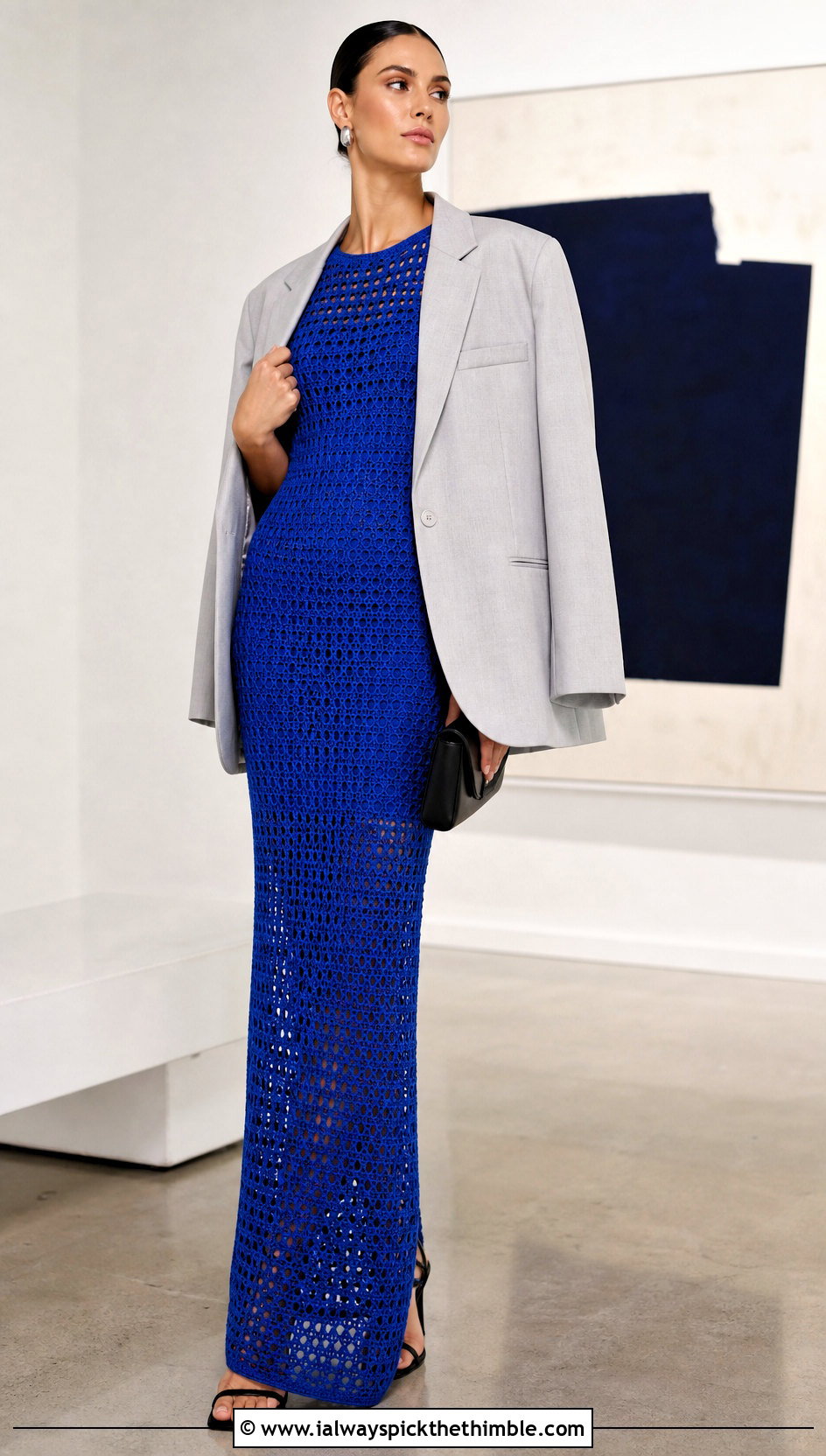 Crochet Column Dress With Oversized Blazer - 25 crochet dress outfit ideas