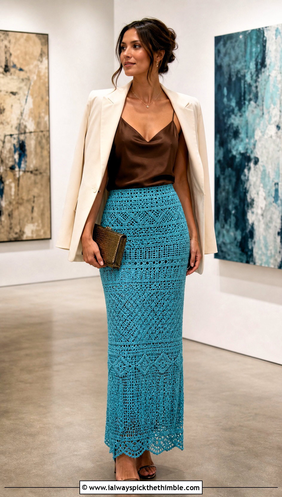 Crochet Column Maxi Skirt With Satin Camisole - 25 crochet skirt outfit ideas