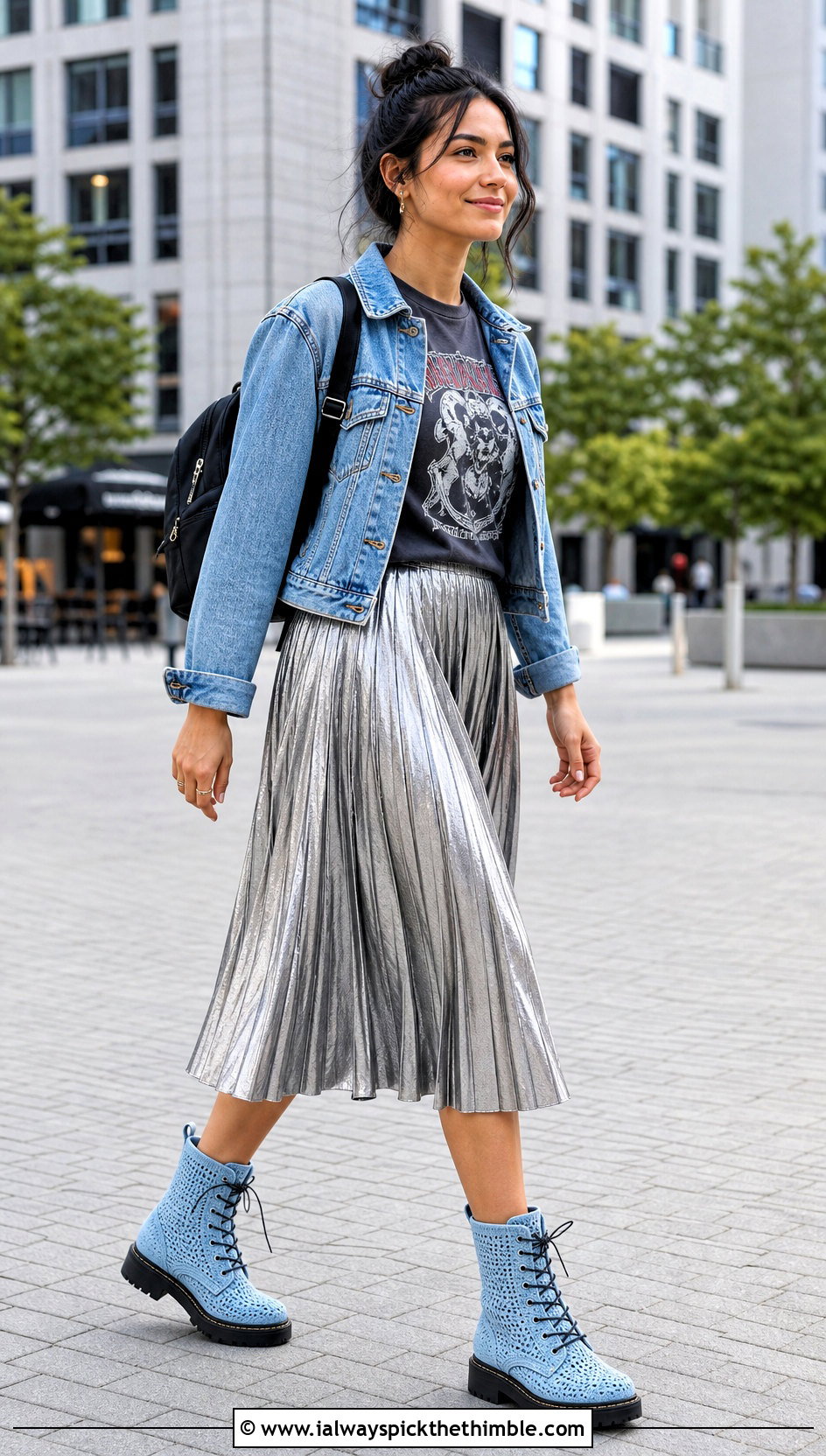 Crochet Combat Boots With A Pleated Midi Skirt - 25 crochet boots outfit ideas
