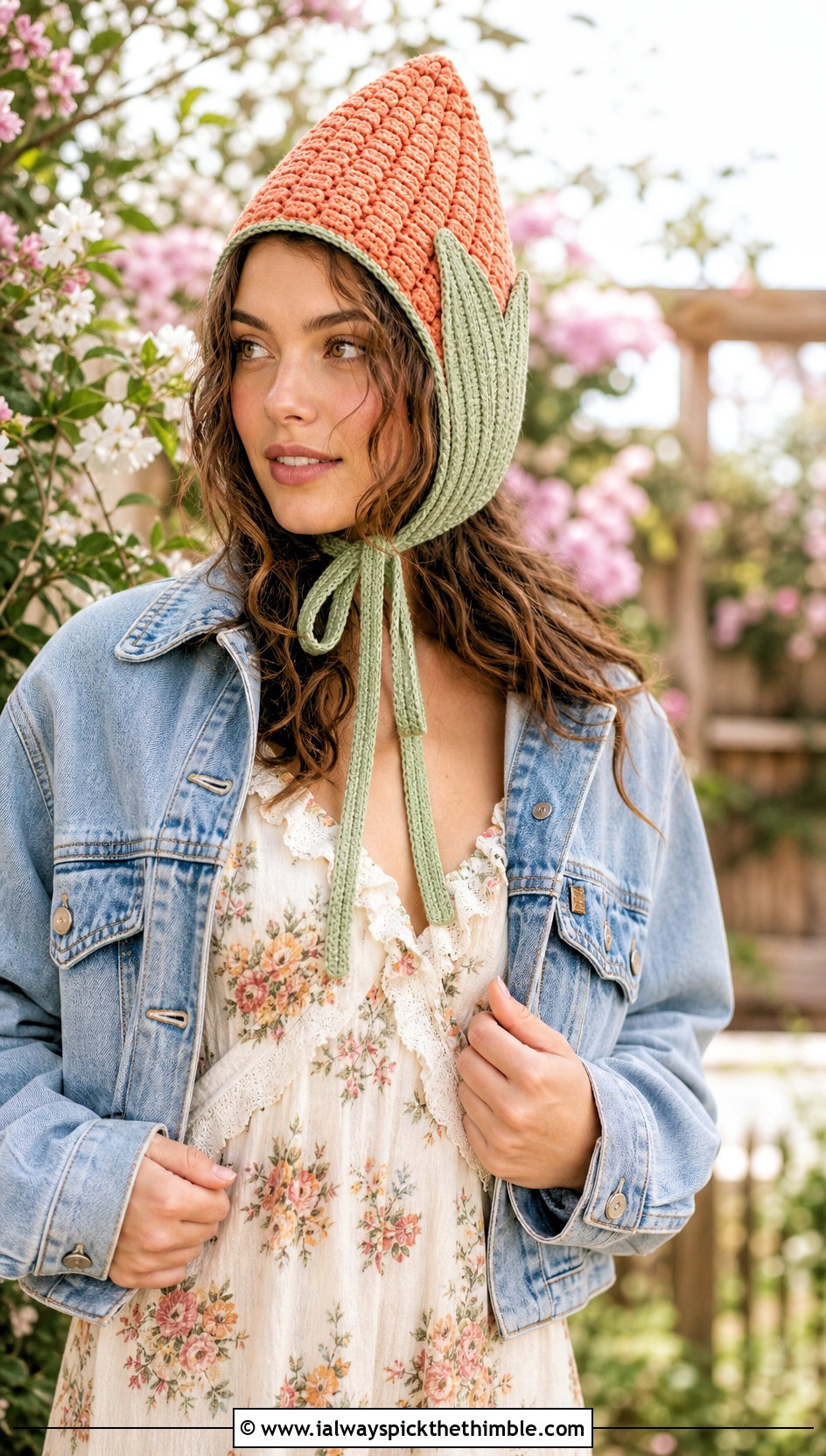 Crochet Corn Bonnet With Floral Maxi Dress - 15 Crochet Corn Hat outfit ideas