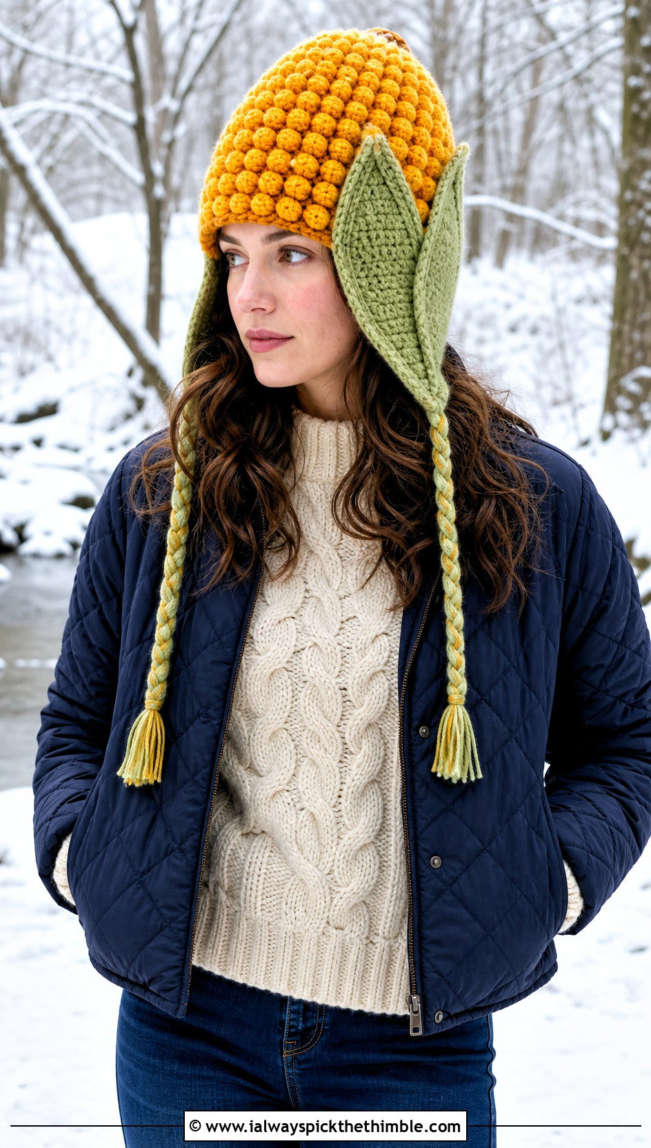Crochet Corn Trapper Hat With Quilted Jacket - 15 Crochet Corn Hat outfit ideas