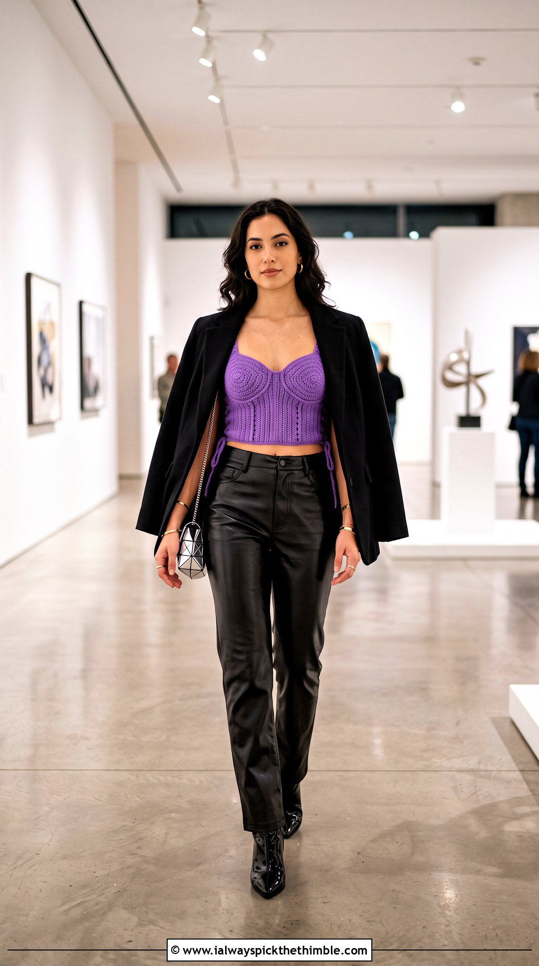 Crochet Corset Crop Top With Leather Pants - 15 crochet knitted crop top outfit ideas
