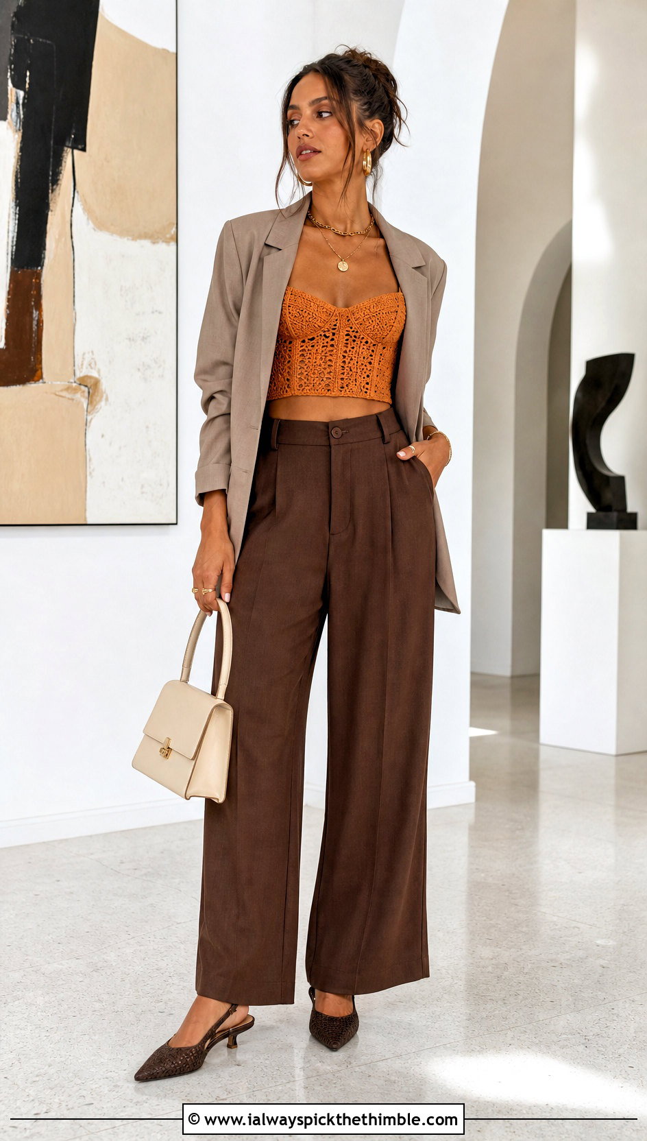 Crochet Corset Crop Top With Tailored Trousers - 25 crop crochet top outfit ideas