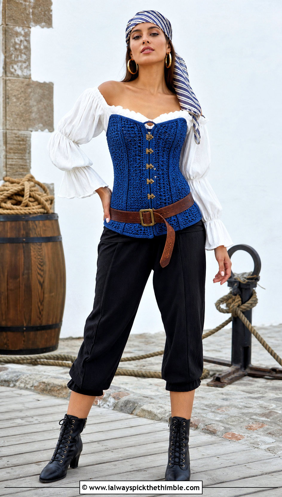 Crochet Corset Pirate Costume With White Blouse - 20 crochet pirate costume outfit ideas