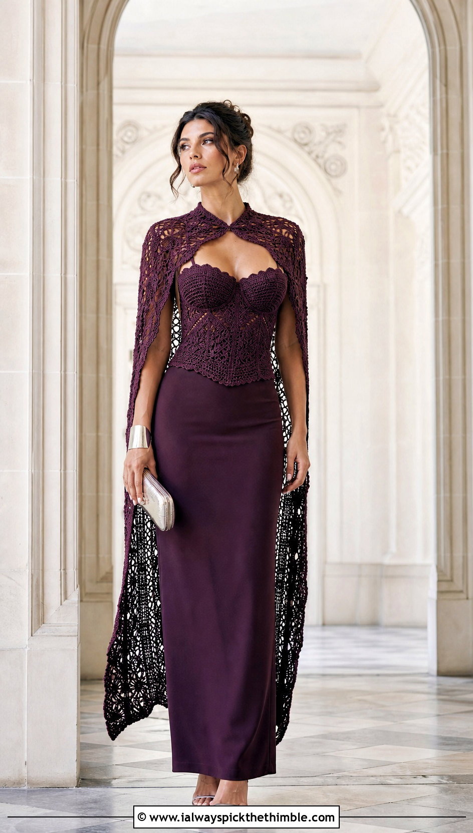 Crochet Corset Top Maxi Skirt And Cape Set - 20 crochet three piece outfit ideas
