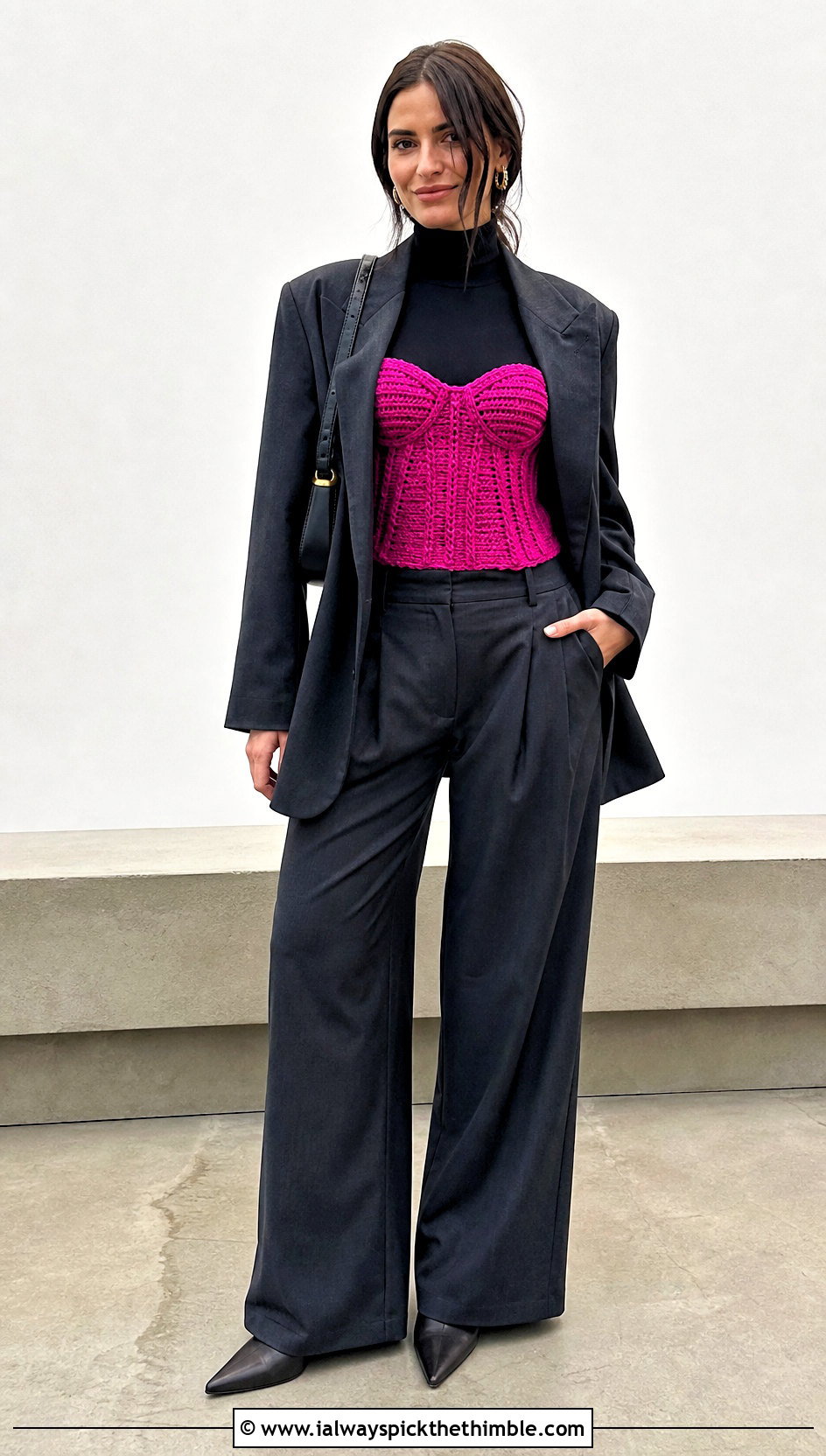 Crochet Corset Top Over Turtleneck - 20 Winter Crochet Clothes and outfit ideas